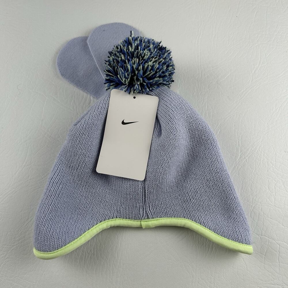 Nike Infant 2 Piece Knit Hat Gloves Set Gray Neon Green Logo NWT - Picture 4 of 6